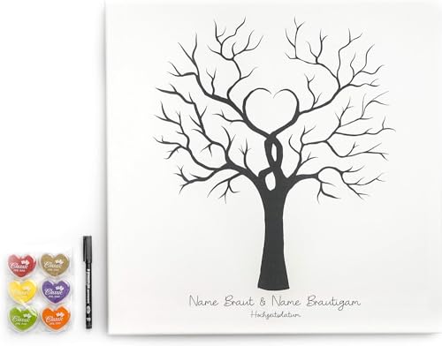 codiarts. personalisierte Leinwand für Fingerabdrücke | 50x50cm | Hochzeit | Jubiläum | Geburtstag | als Gästebuch inkl. Stempelkissen und Stift - Motiv Baum wedding tree (Baum)