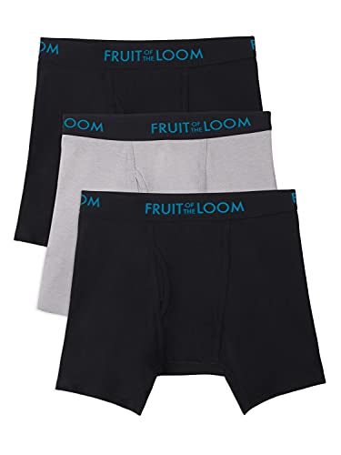 Fruit of the Loom Herren Breathable Underwear Slip, Boxer Brief-Cotton Mesh-3 Pack (Schwarz/Grau), Large (3er Pack)