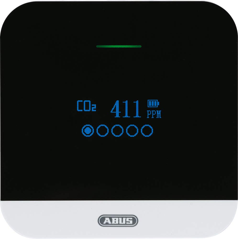 ABUS CO2-Melder - CO2WM110 AirSecure - Messgerät für Luftqualität, Luftfeuchtigkeit und Temperatur im Raum - mit Alarm und CO2-Ampel - 10-Jahres-Sensor