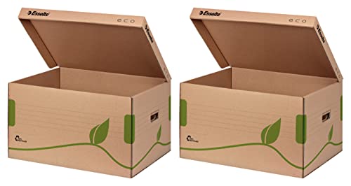 Esselte Ablage- und Transportbox, Obere Öffnung und integrierter Deckel, 100% recycelte Wellpappe, Naturbraun, Eco Archiv Serie (5 Stück)