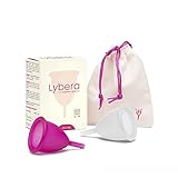 Lybera Set mit 2 Menstruationstassen, hergestellt in Italien, weich, sicher, aus medizinischem Silikon, umweltfreundlich, bequem, Größe 1 und Größe 2, 2 Stück, transparent und fuchsia