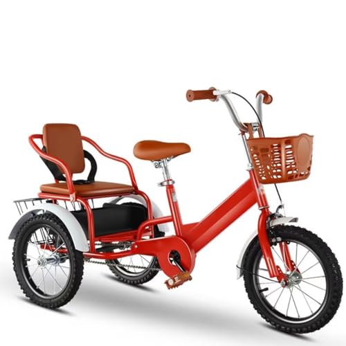 LSQXSS Kinderdreiräder mit Zwei Sitzen, Kleinkinddreirad für 3–9 Jahre, Mobilitätspedalfahrrad mit Einzelbremse, Outdoor-Cruiser-Fahrraddreirad für Reisen und Einkaufen, Tandem-Dreirad