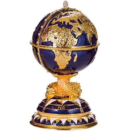 Russische Fabergé-Stil Ei/Schmuckkästchen Jewel Box den Globus mit Schiff 15 cm