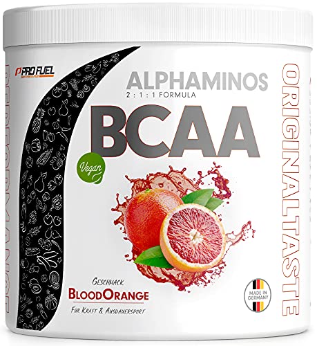 BCAA Pulver 300g - TESTSIEGER - ALPHAMINOS BCAA 2:1:1 - Das ORIGINAL von ProFuel | Essentielle Aminosäuren | Unfassbar leckerer Geschmack (Blutorange)
