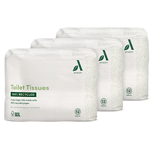 Amazon Aware Toilettenpapier, hergestellt aus 100 % Recycling-Papier, 36 x 3-lagige Rollen
