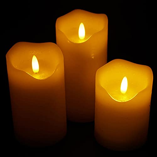 3er Set Flammenlose Kerzen mit Timer und Fernbedienung - Ø 7,5 cm, H 10 cm + 12,5 cm + 15 cm- LED Kerze Kerze aus Echtwachs