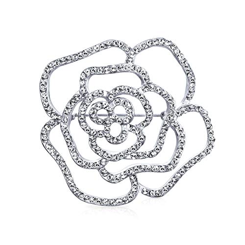 Bling Jewelry Bräutigam Pave Cubic Zirconia Cz Große Blume Rose Brosche Pin Für Frauen Silber Plattiert Messing