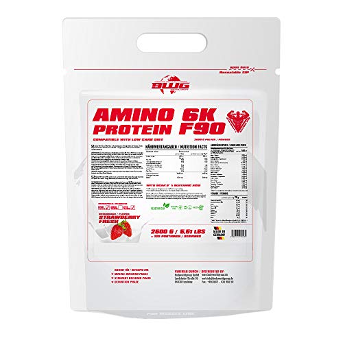 BWG Amino 6K Protein Shake, 6 hochwertige Eiweißquellen mit BCAA`S und Glutamin für Muskelaufbauphase, Sport, Fitness, Strawberry, 1er Pack (1 x 2,5 kg)