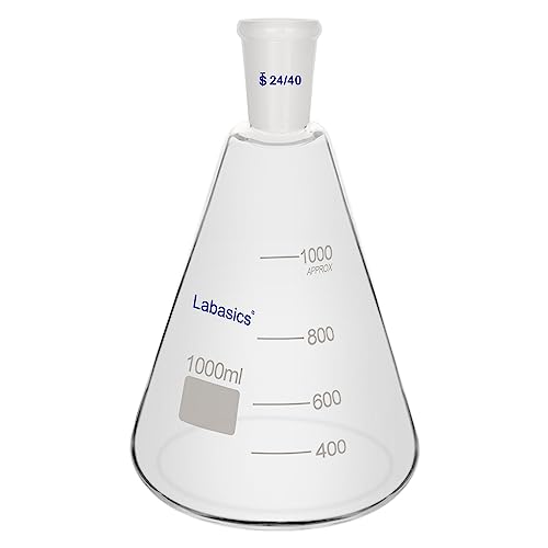 Labasics Glas 24/40 Erlenmeyerkolben, Borosilikatglas Dickwandiger Kolben mit 24/40 Standard Konus Außengelenk, 1000 ml
