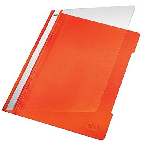 Leitz Schnellhefter A4, 25er Pack, Plastik-Hefter, Robuste PVC-Hartfolie, Transparenter Vorderdeckel, Orange, 41910045