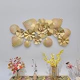 AOTTSD 3D Wanddeko Golden Blumen und Blätter Wandbilder Metall Wohnzimmer Schlafzimmer, Wandschmuck Wandobjekt Handgemachte Wandskulpturen Schmiedeeisen Zierelemente Ornamente Geschenk