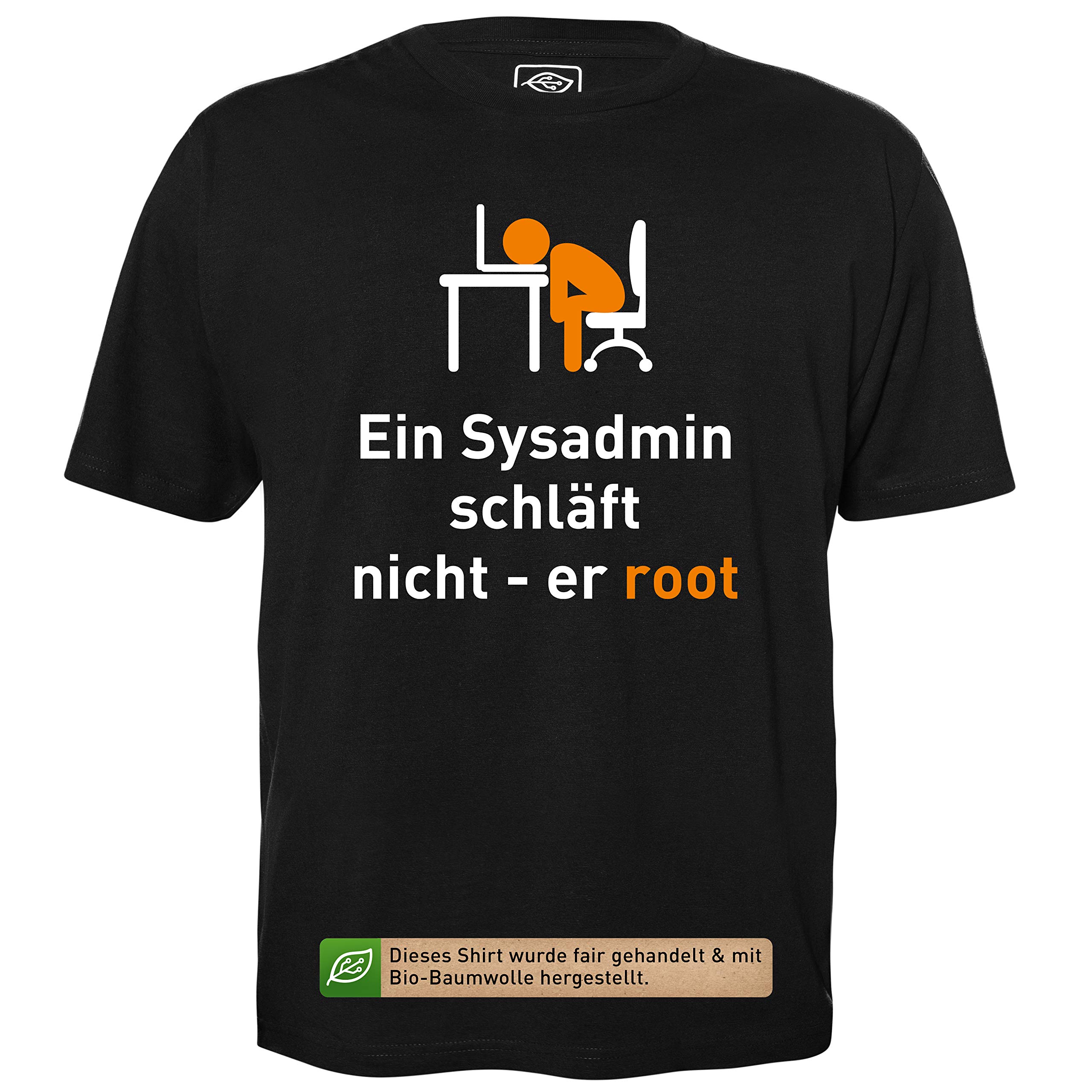 EIN Sysadmin schläft Nicht - Herren T-Shirt für Geeks mit Spruch Motiv aus Bio-Baumwolle Kurzarm Rundhals Ausschnitt, Größe M