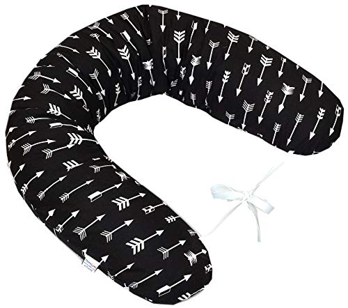 MamaLoes Amy Arrows Black Stillkissen Schwangerschaftskissen, schwarz mit weissen Pfeilen, waschbarer Bezug aus 100% Baumwolle, 68378