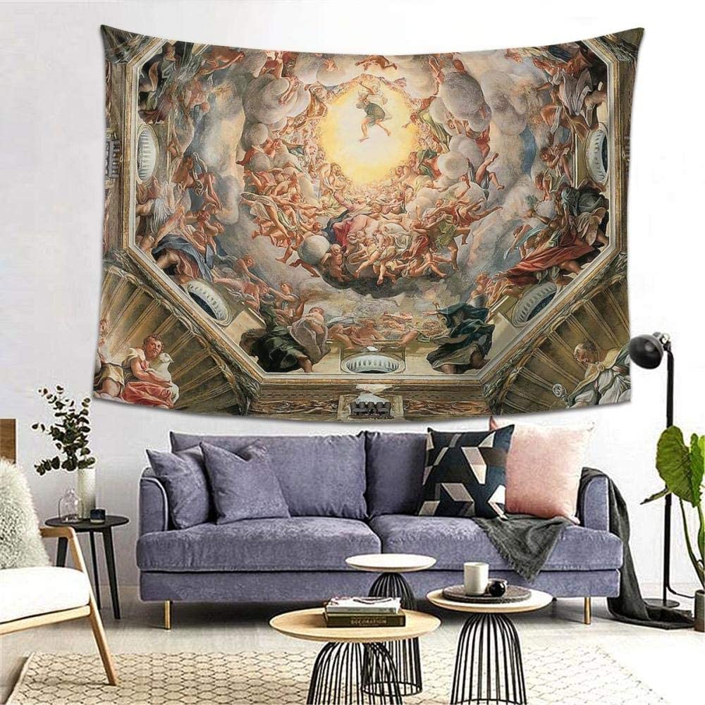 Wandteppich 150 x 200 cm Sixtinische Kapelle Decke Michelangelo Wandteppich Decke Tischdecke Renaissance Wolken Himmel Wandteppich Polyester Picknickdecke