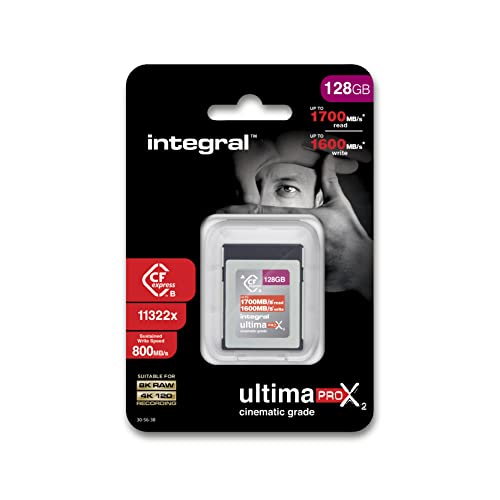 Integral 128GB CFexpress-Speicherkarte Typ B 2.0 8K RAW und 4K 120 FPS 1700MB/s Lesegeschwindigkeit 1600MB/s Schreibgeschwindigkeit Entwickelt für Kameraleute und professionelle Fotografen