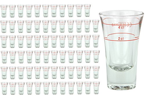 72er Set Schnapsglas DUBLINO mit Eichstrich, 2 cl + 4 cl in Einem, doppelt-geeichtes Spirituosenglas mit Füllstrich, Double Shot Glas, Stamper, hochglänzendes Markenglas, glasklar