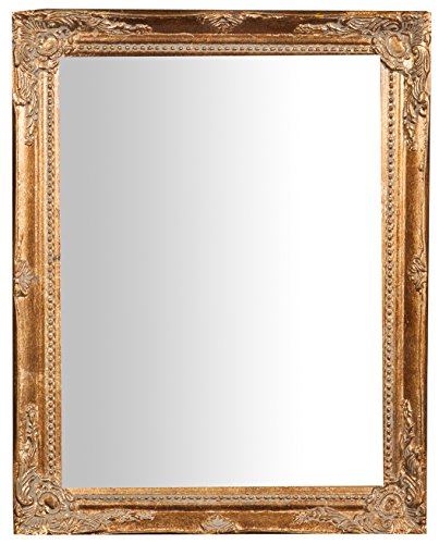 Biscottini Spiegel, rechteckig, zum Aufhängen an der Wand, horizontal, Shabby-Chic, Make-up, Badezimmer, Rahmen in Antik-Gold-Finish, L36,5 x B3 x H47 cm, Shabby-Chic-Stil.