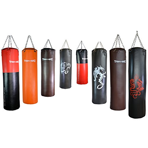 TrainHard Boxsack Sandsack Punching Bag gefüllt inkl. Heavy Duty Stahlkette und Drehwirbel (80 cm / 25 kg/Schwarz-Rot)