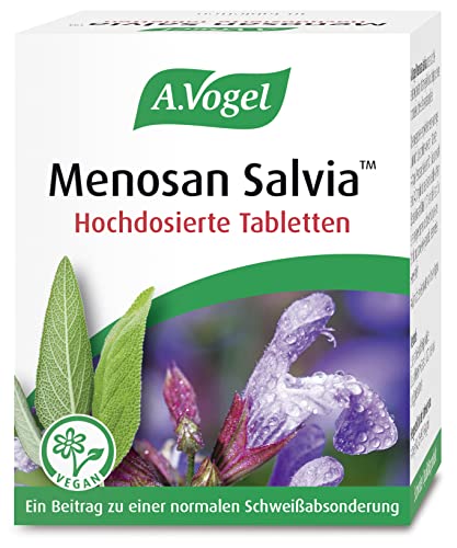 A.Vogel Menosan Salvia - Hochdosierte Tabletten 30 Stück – pflanzlich – VEGAN - Wechseljahre - Menopause – für eine normale Schweißabsonderung – mit Salbei Extrakt