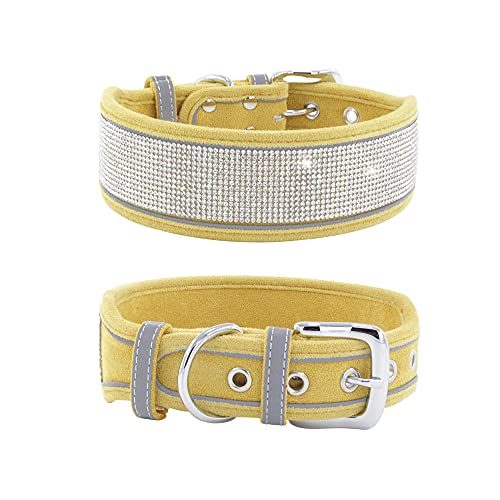 Strass-Hundehalsband, schillernd, funkelnd, weiches Wildleder, reflektierend, großes Hundehalsband, Kristall-Diamant-Halsband für mittelgroße und große Hunde (M: 38,1–48,3 cm, Gelb)