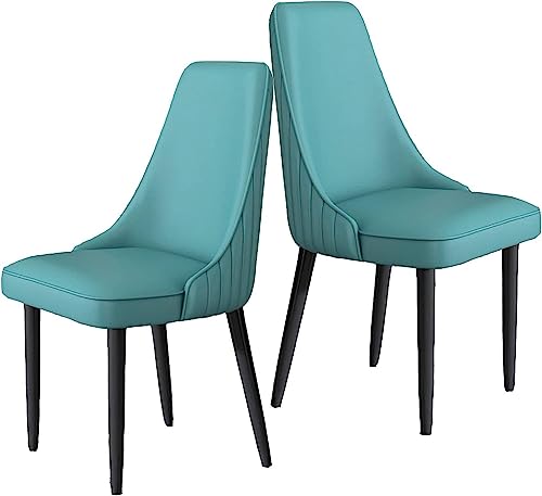 KEHTU Esszimmerstühle Wohnzimmer 2er-Set Moderne Küchenstühle Mitte Jahrhunderts Akzentstühle PU-Leder Freizeitstühle mit Metallbeinen (Color : Blue A)