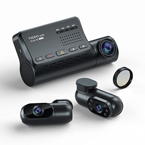 3-Kanal Dashcam VIOFO A139, 1440P + 1080P + 1080P Vorne + Innen + Hinten Dreifach Auto Kamera mit WiFi GPS, Blendschutz-CPL-Filter, IR-Nachtsicht, Superkondensator, Parkmonitor, 256GB Unterstützt