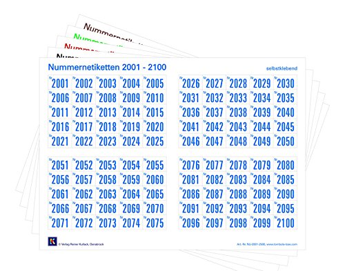 1000er-Set Nummernetiketten selbstklebend, Zahlen zum Aufkleben, wasserfest, wetterfest, UV-beständig (Nr. 2001-3000)