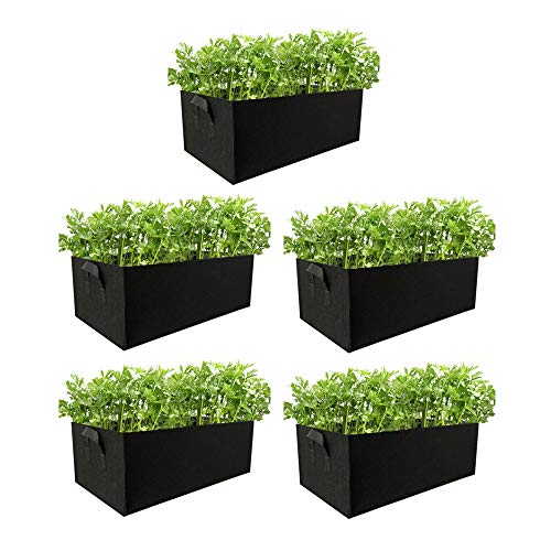 5 Stück Quadratisch Pflanztaschen, Vliesstoff Pflanzbeutel mit Griffe Pflanze Grow Bag für Gemüse Blumen kleiner Obstbaum (40 * 30 * 20cm,Schwarz)