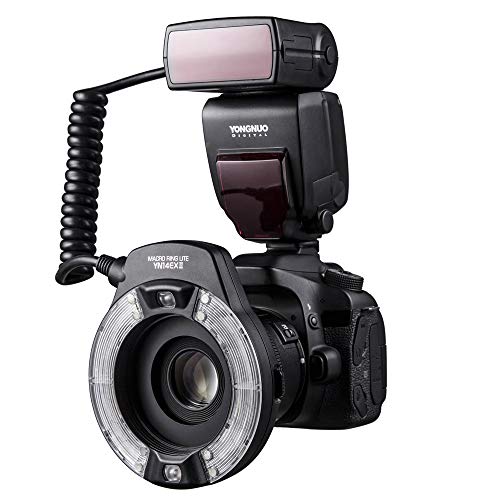 YONGNUO YN14EX II Makro-Ringblitz für Canon DSLR-Kameras, mit Adapterringen und Farbtemperaturfilter, Blitzschuhhalterung, unterstützt M, TTL-Blitz