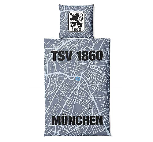 TSV 1860 München Bettwäsche ** Map ** 2teilig, Reißverschluss, 135 x 200 cm, 80 x 80 cm, 100% Baumwolle