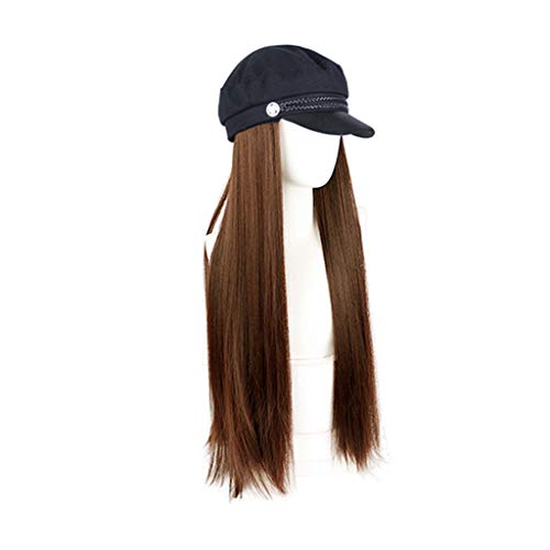Synthetic Long Straight Wigs with Hat Fashion Winter Cap Hair Wig Hair Extensions for Women (Color : Light Brown)