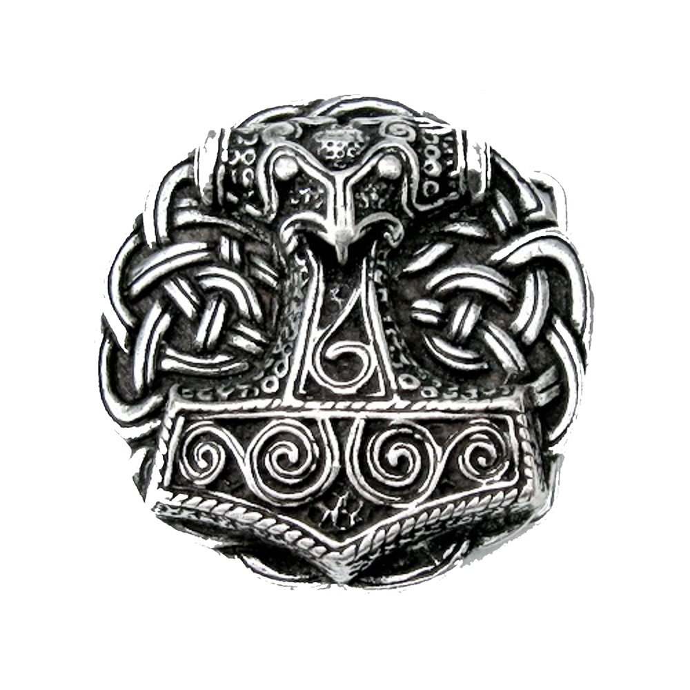 mankitoys Gürtelschnalle Für Gürtel - Thorshammer aus Schonen - Wikinger - Thor - Odin - Hammer Buckle mit Knoten ( Silber )