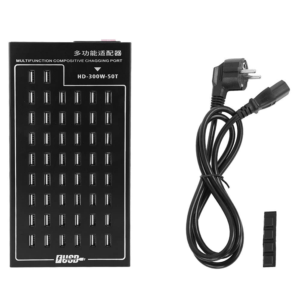 50-Port USB Ladegerät, 300W DC 5V 2A Ladeständer für Telefon 220V, inklusive Netzkabel und Gummipad Akkuladegerät