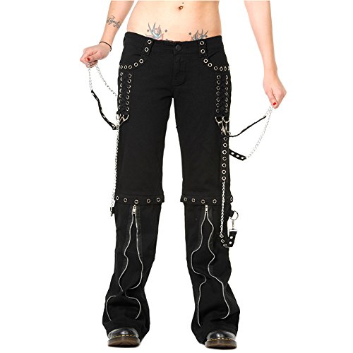 Banned Damen Punk Stretch Hose mit Ketten und Nieten Schwarz Silber (L)