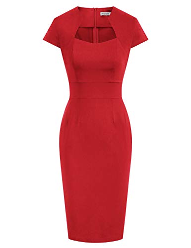 GRACE KARIN Damenkleider elegant festlich Sommerkleid Rockabilly Kleid 50er Pencil Kleid rot Etuikleider CL8947-2 L