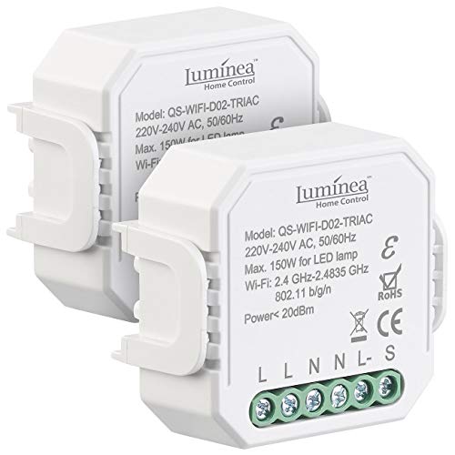 Luminea Home Control Dimmer LED: 2er-Set WLAN-Unterputz-Lichtschalter und -Dimmer, mit App (WLAN-Dimmer 230V)