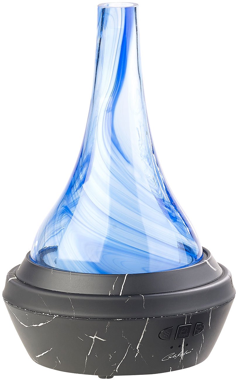 Carlo Milano Nebler: Aroma-Diffusor aus mundgeblasenem Glas, mit Farb-LED, 120 ml (Aroma Vernebler, Diffuser Luftbefeuchter, Zimmerbrunnen)