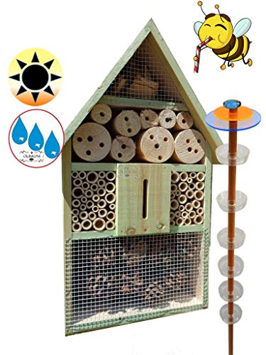 XXL Insektenhotel + Biene Tränke Haus mit 3.5X Oberfläche 120cm, Gartendeko-Stecker mit Lichteffekt, Sonnenfänger