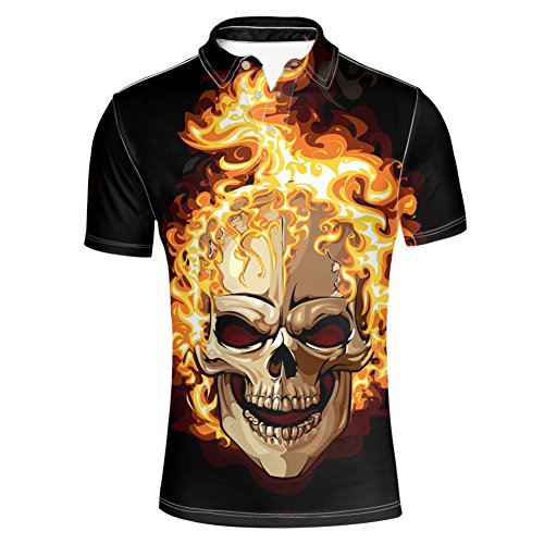 HUGS IDEA Herren Poloshirt Fire Skull T-Shirts Kurzarm Gr. 56, Feuerschädel 4