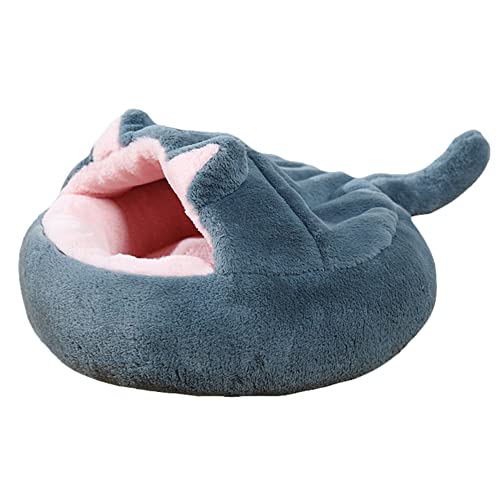 AnsonBoy Winter Langes Plüsch Haustier Katzenbett Rundes Katzenhaus 2-in-1 Warmer Katzenkorb Katzenschlafsack Katzennest Hundehütte, Weltraumgrau, 50 x 50 cm