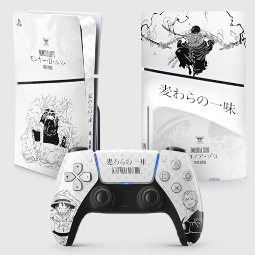Aufkleber PS5 Slim Gear 1, Aufkleber Playstation 5 Manga, Konsole und Controller, Edition Slim Disk, Skin Gear 1 PS5 (2 Controller)
