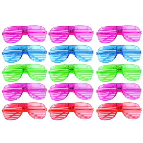 Shienfir LED-Brillen, blinkende Party-Sonnenbrillen, 15 Paar, LED-Neon-Partybrillen, lebendige Farben, blinkende Brillen für Kinder und Erwachsene, perfektes Geburtstagsgeschenk, 15 Stück