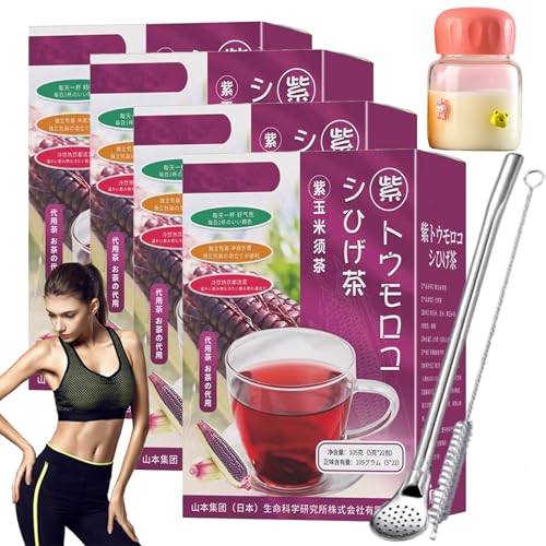 Purple Corn Silk Tea, Highly Popular In Japan Detoxifying and Nourishing Purple Corn Husk Tea, Mulberry Rose Corn Husk Tea Bags, Slimming Detox Flower Tea (4PCS)