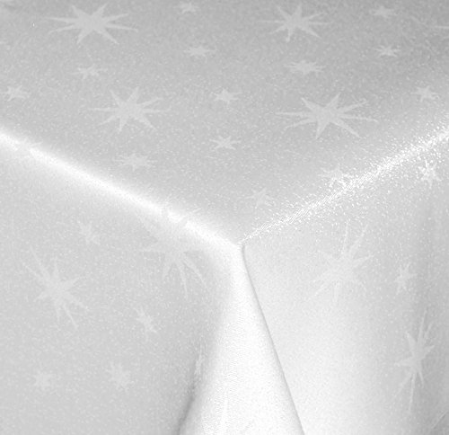 Tischdecke Weihnachten 130 x 260 cm Weiß Rechteckig Weihnachtstischdecken Lurex Sterne bügelfrei knitterfrei Tischdecken Advent Weihnachtsdeko Tischdeko Herbst