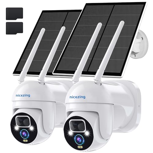 4 MP Überwachungskamera, WLAN, für den Außenbereich, kabellos, Solar, 2 Stück, nicezing PTZ, Überwachungskamera, kabellos, für den Außenbereich, mit Akku mit SD-Karte, 32 GB, AI, menschliche