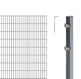 Alberts, anthrazit GAH 651091 Doppelstabmattenzaun als 14 tlg. Zaun-Komplettset wahlweise in verschiedenen Farben | kunststoffbeschichtet, 160 cm | Länge 12 m, Höhe: 1600 mm