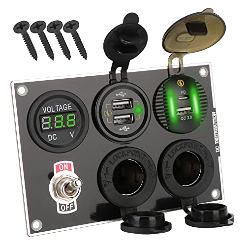 FYMTS Dual USB Port Car Switch Panel Combination QC3.0 & PD Quick Charge for Car Marine Boat ON-Off Rocker Toggle (Green)