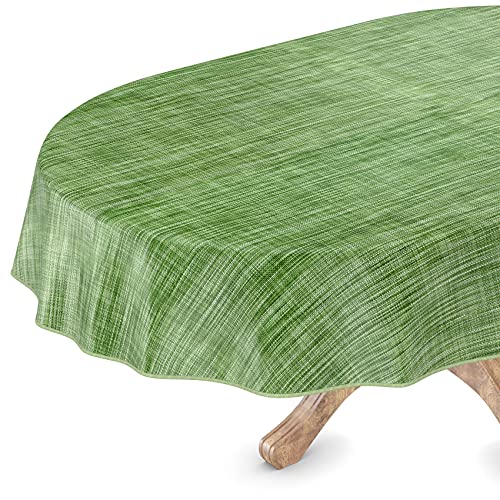 Tischdecke abwaschbar Wachstuch Wachstuchtischdecke Oval 140 x 240cm mit Saum Leinen Textil Optik Grün Gartentischdecke Wachstuch