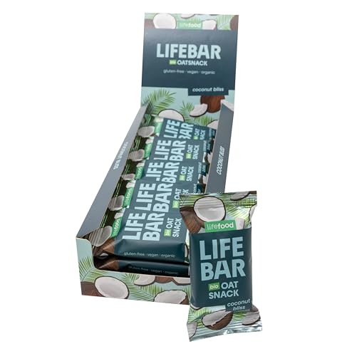 Lifefood Lifebar Haferriegel, Hafer Riegel, Haferflocken Riegel, Hafer Snack BIO Vegan Lactosefrei Glutenfrei - 15er Pack (15 x 40 g) (Coconut Bliss)