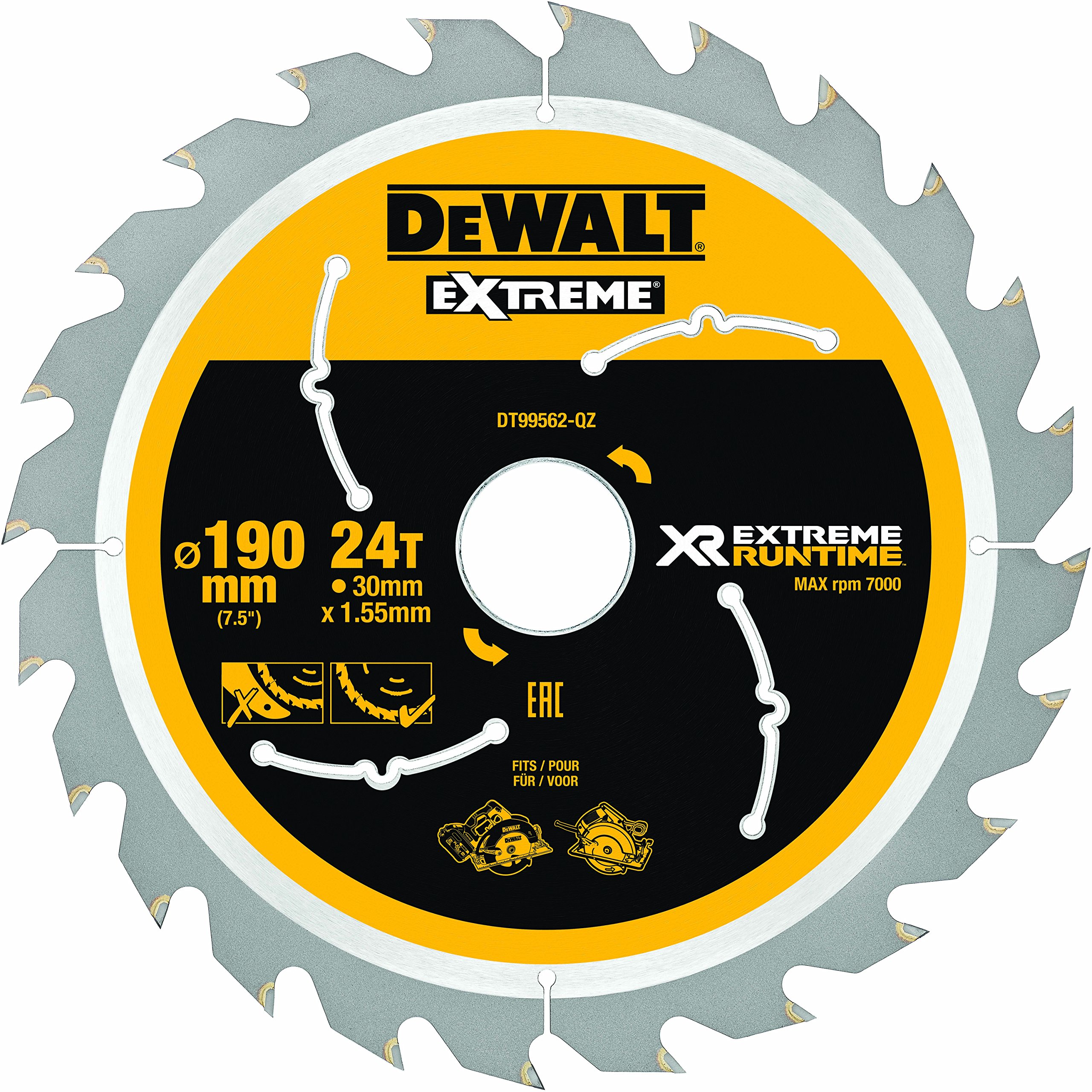 DEWALT XR Extreme Runtime Kreissaegeblatt Handkreissäge, 1 Stück, 190/30 mm 24 WZ/FZ, DT99562-QZ